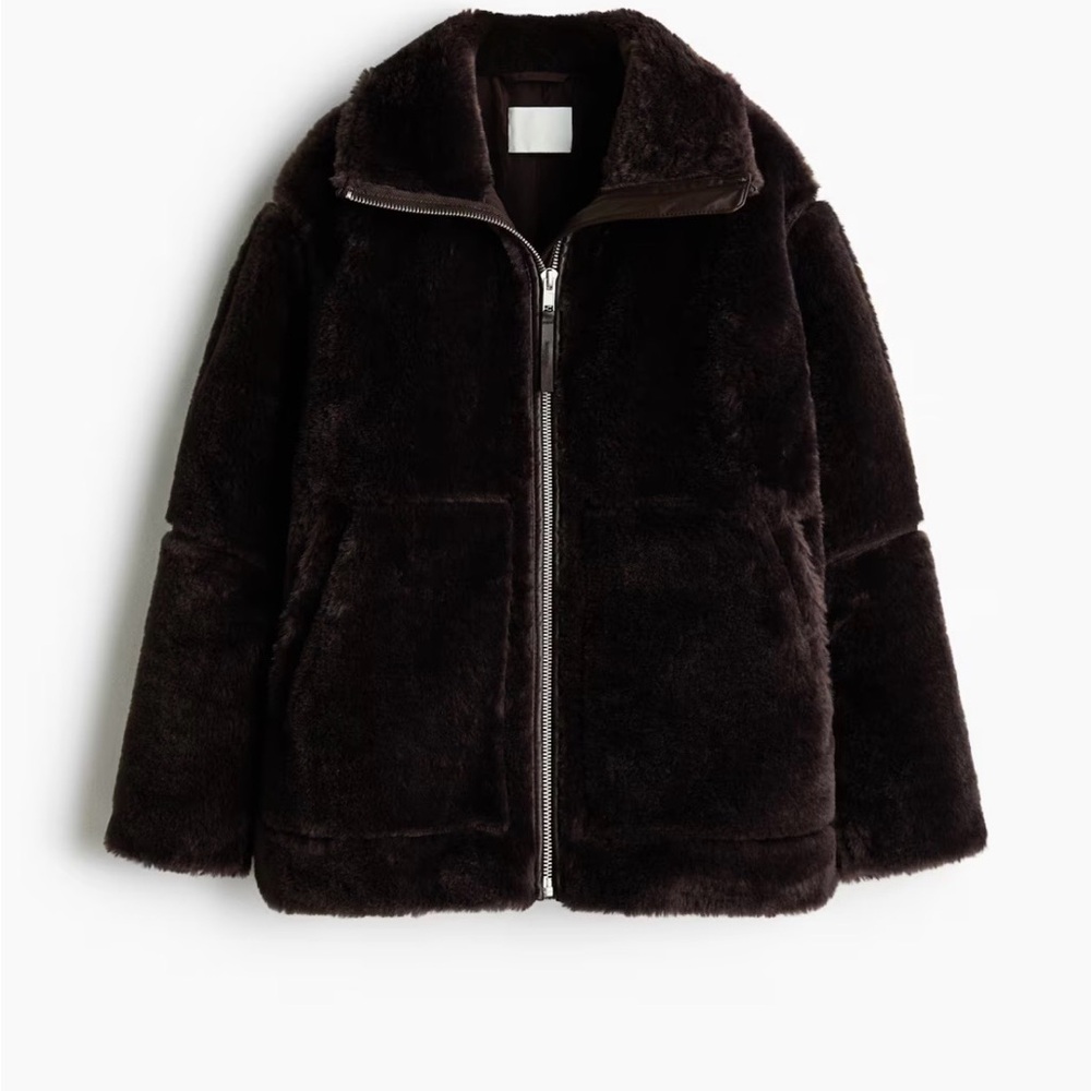 H&M Faux Fur Coat (Dark Brown)